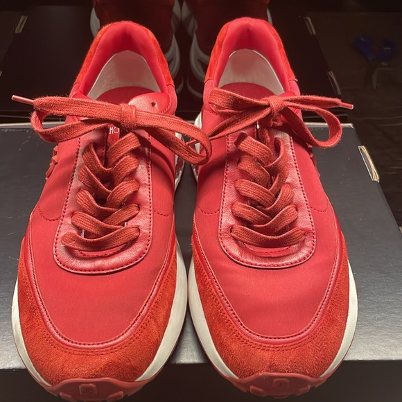 Jimmy Choo red leather, suede and fabric sneakers - Picture 3 of 10